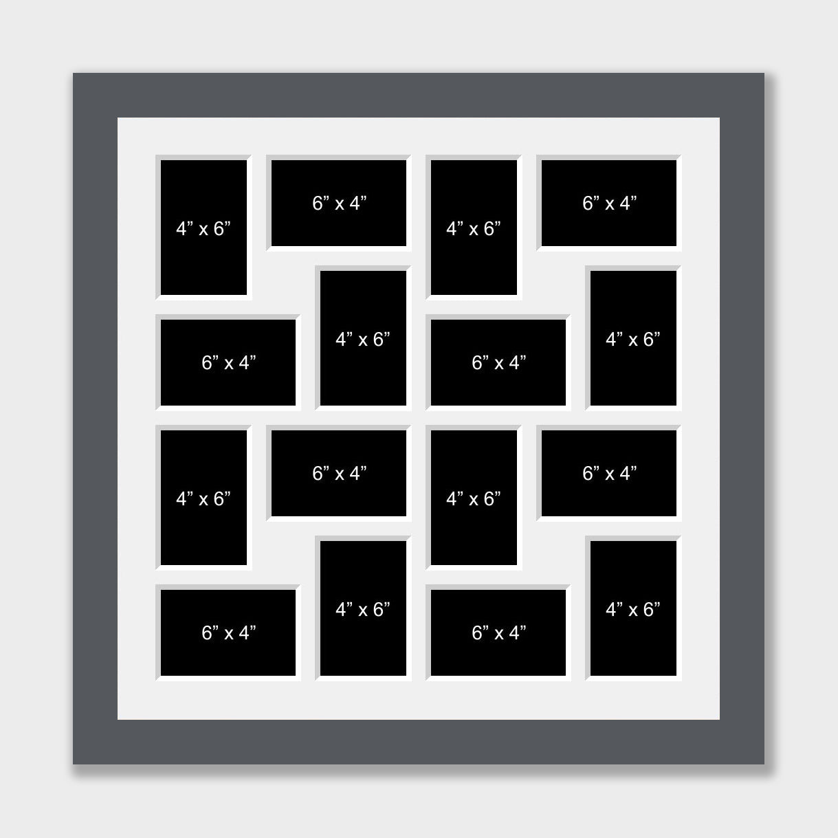 16 Photo Collage Frame to Hold 6"x4" Photos Grey Wood Frame Multi