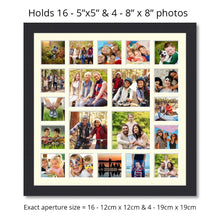 Load image into Gallery viewer, Extra Large Multi Photo Picture Frame Holds 16 5"x5" and 4 8"x8" photos in a Black Frame - Multi Photo Frames