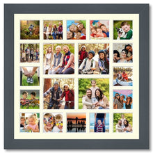 Load image into Gallery viewer, Extra Large Multi Photo Picture Frame Holds 16 5"x5" and 4 8"x8" photos in a dark grey frame - Multi Photo Frames