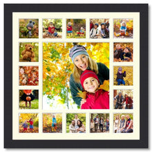 Load image into Gallery viewer, Extra Large Multi Photo Picture Frame Holds 16 5"x5" photos and 1 16" x 16" photo in a Black Frame - Multi Photo Frames