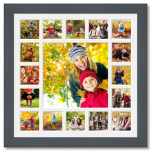 Load image into Gallery viewer, Extra Large Multi Photo Picture Frame Holds 16 5"x5" photos and 1 16" x 16" photo in a Dark Grey Frame - Multi Photo Frames