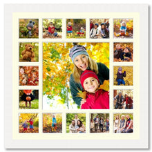 Load image into Gallery viewer, Extra Large Multi Photo Picture Frame Holds 16 5"x5" photos and 1 16" x 16" photo in a White Wood Frame - Multi Photo Frames