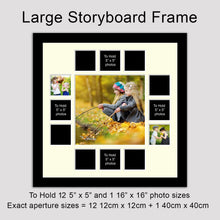 Load image into Gallery viewer, Extra Large Multi Photo Picture Frame to Hold 12 5"x5" photos and 1 16" x 16" photo in a Black Wood Frame