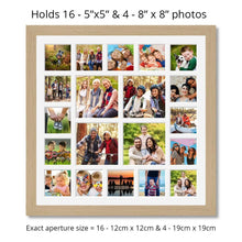 Load image into Gallery viewer, Extra Large Multi Photo Picture Frame to hold 16 5"x5" and 4 8"x8" photos in an oak veneer frame - Multi Photo Frames