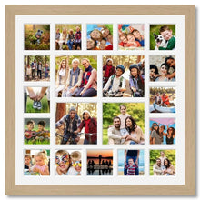 Load image into Gallery viewer, Extra Large Multi Photo Picture Frame to hold 16 5"x5" and 4 8"x8" photos in an oak veneer frame - Multi Photo Frames