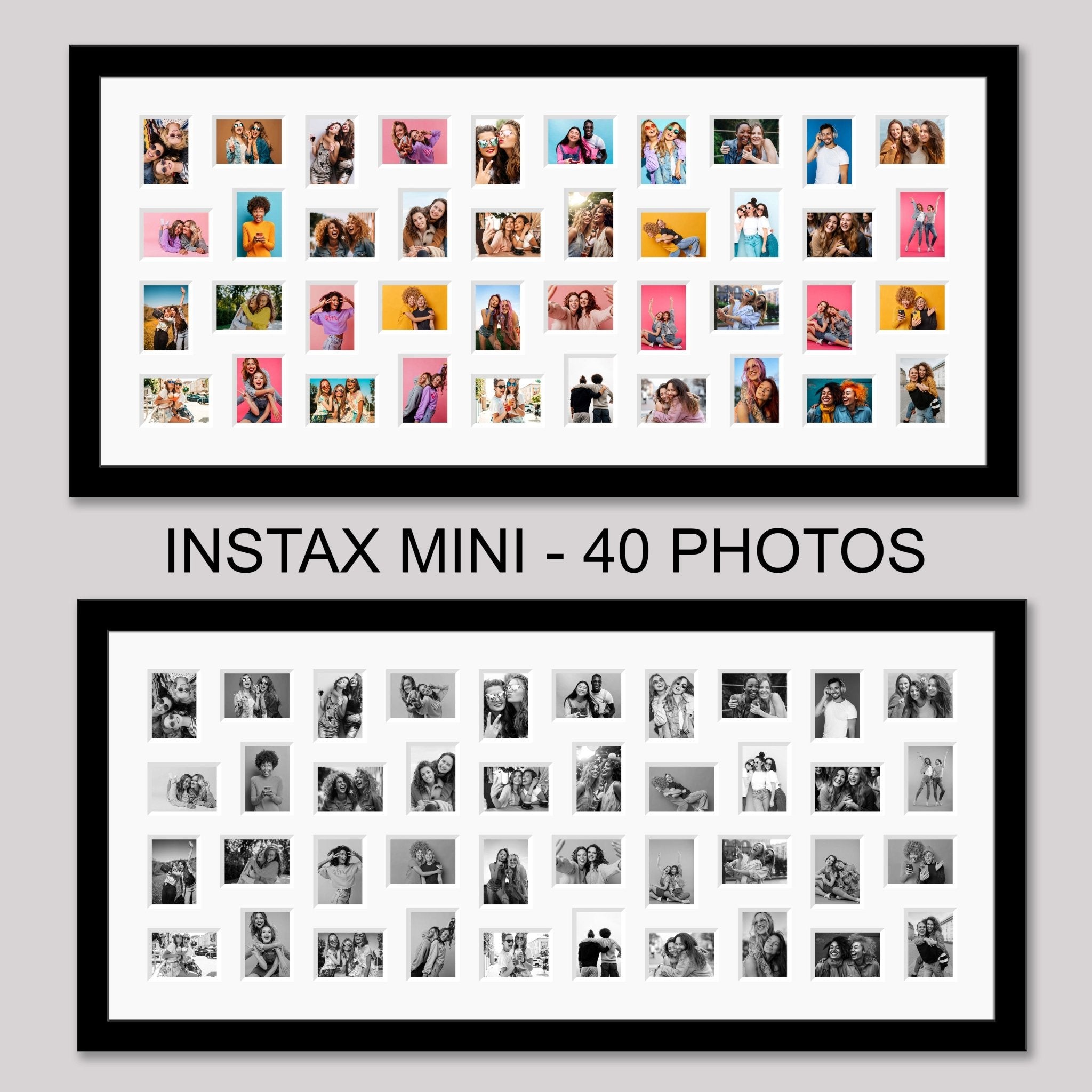 Instax Photo Frame for 40 Mini Instax Photos Black Frame White Moun
