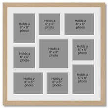 Load image into Gallery viewer, Large Multi Aperture Photo Frame Holds 9 Photos | Oak Veneer Frame - Multi Photo Frames