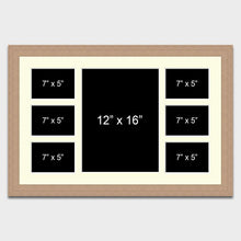Load image into Gallery viewer, Large Multi Photo Frame - Holds 6 7"x5" and 1 12"x16" Photo in a 30mm Oak Veneer Frame - Multi Photo Frames