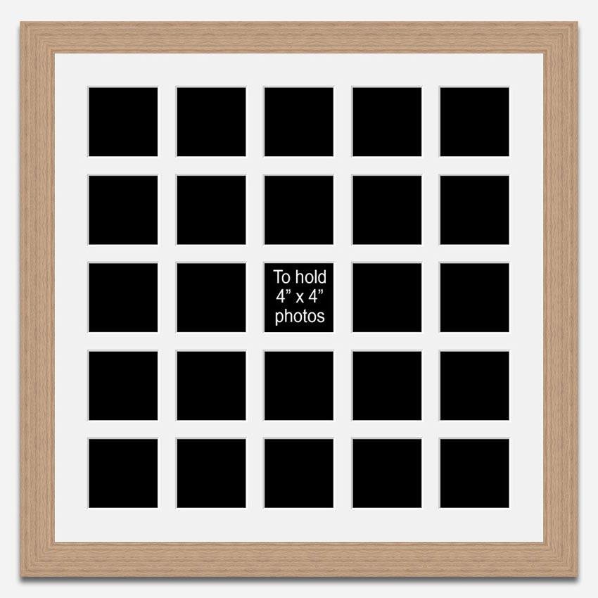 Large Multi Photo Picture Frame Holds 25 Instagram Size 4x4 Photos in an Oak Veneer Frame