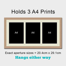 Load image into Gallery viewer, Mulit-Photo Frame to hold 3 A4 photos/certificates in an Oak Veneer Frame - Multi Photo Frames