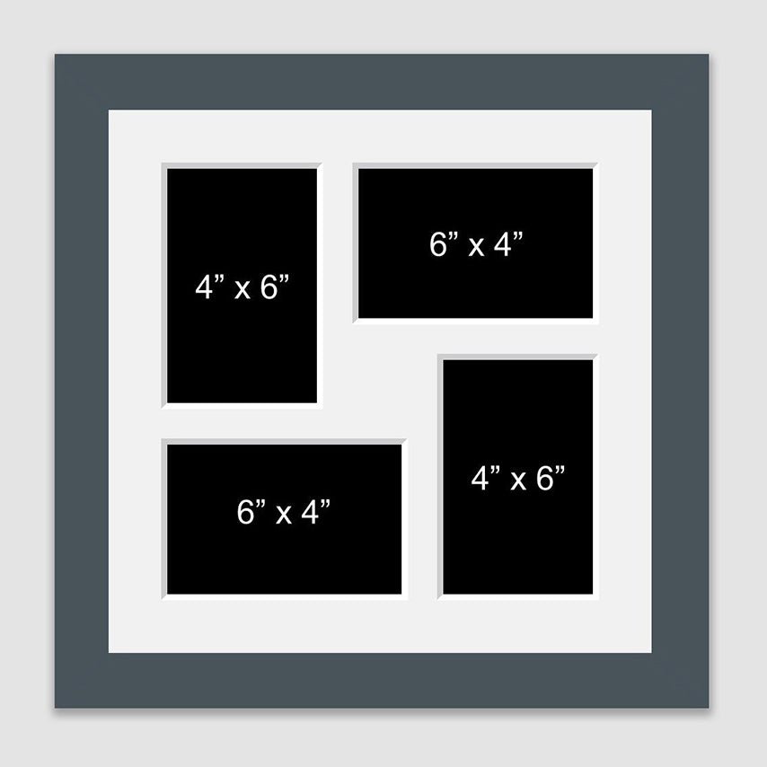 Multi Photo Frame Holds 4 6" x 4" photos in a Grey Frame Multi