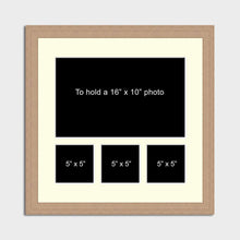 Load image into Gallery viewer, Multi Photo Picture Frame | Holds 1 16"x10" and 3 5"x5" Photos in a 30mm Oak Veneer Frame - Multi Photo Frames