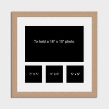 Load image into Gallery viewer, Multi Photo Picture Frame | Holds 1 16"x10" and 3 5"x5" Photos in a 30mm Oak Veneer Frame - Multi Photo Frames