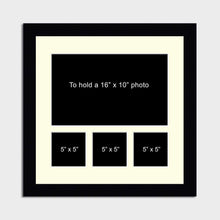 Load image into Gallery viewer, Multi Photo Picture Frame | Holds 1 16"x10" and 3 5"x5" Photos in a Black Frame - Multi Photo Frames