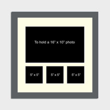 Load image into Gallery viewer, Multi Photo Picture Frame | Holds 1 16"x10" and 5x5 Photos in a Dark Grey Frame - Multi Photo Frames