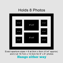 Load image into Gallery viewer, Multi Photo Picture Frame Holds 6 4"x4" and 2 8"x6" Photos in a Black Wood Frame - Multi Photo Frames