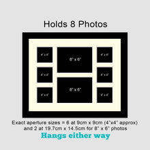 Load image into Gallery viewer, Multi Photo Picture Frame Holds 6 4"x4" and 2 8"x6" Photos in a Black Wood Frame - Multi Photo Frames
