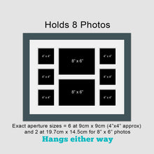 Load image into Gallery viewer, Multi Photo Picture Frame Holds 6 4"x4" and 2 8"x6" Photos in a Dark Grey Wood Frame - Multi Photo Frames