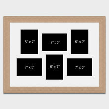 Load image into Gallery viewer, Multi Photo Picture Frame Holds 6 7"x5" Photos in a 30mm Oak Veneer Frame - Multi Photo Frames