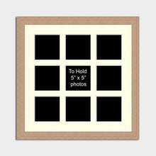 Load image into Gallery viewer, Multi Photo Picture Frame Holds 9 5x5 Photos in a 30mm Oak Veneer Frame - Multi Photo Frames