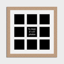 Load image into Gallery viewer, Multi Photo Picture Frame Holds 9 5x5 Photos in a 30mm Oak Veneer Frame - Multi Photo Frames