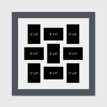 Load image into Gallery viewer, Multi Photo Picture Frame Holds 9 6x4 Photos in a dark grey wood frame - Multi Photo Frames