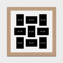 Load image into Gallery viewer, Multi Photo Picture Frame Holds to hold 9 6x4 Photos in a 30mm Oak Veneer Frame - Multi Photo Frames