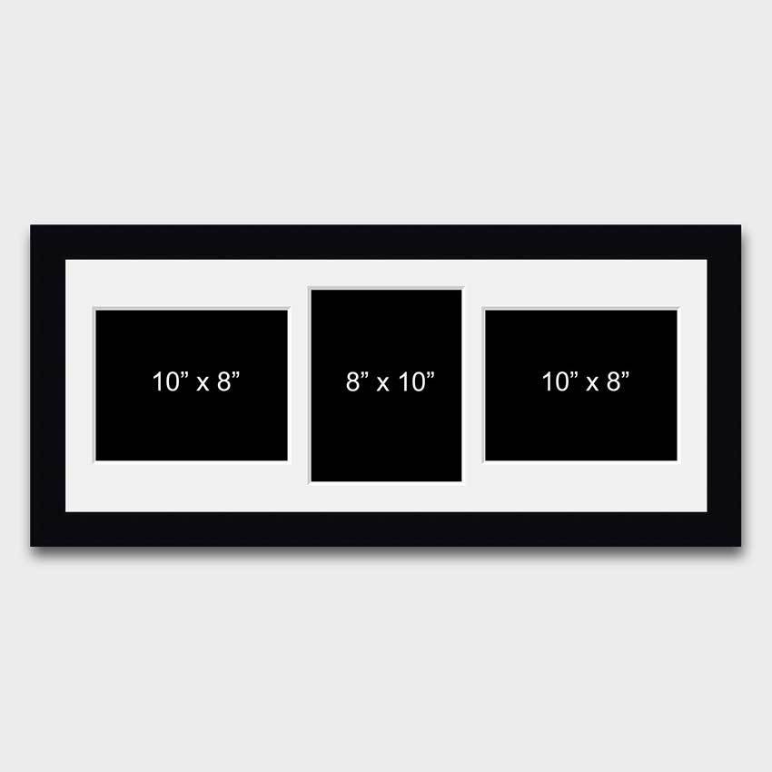 Multi Photo Picture Frame to Hold 3 10x8 Photos in a Black Wood Frame
