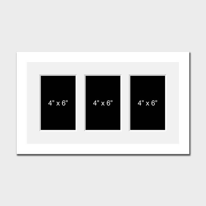 Multi Photo Frame to hold 3 4" x 6" Photos in a White Frame Multi