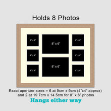 Load image into Gallery viewer, Multi Photo Picture Frame to Hold 6 4"x4" and 2 8"x6" Photos Oak Veneer Frame - Multi Photo Frames