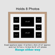 Load image into Gallery viewer, Multi Photo Picture Frame to Hold 6 4"x4" and 2 8"x6" Photos Oak Veneer Frame - Multi Photo Frames