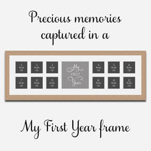 Load image into Gallery viewer, My First Year Multi Photo Frame Holds 12 4x4 Photos in a 30mm Oak Veneer Frame - Multi Photo Frames