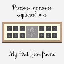 Load image into Gallery viewer, My First Year Multi Photo Frame Holds 12 4x4 Photos in a 30mm Oak Veneer Frame - Multi Photo Frames