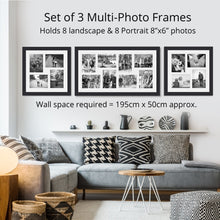 Load image into Gallery viewer, Photo Collage Frames - Set of 3 Multi Photo Frames in Black Wood - Multi Photo Frames