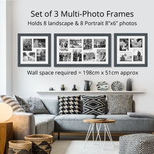 Load image into Gallery viewer, Photo Collage Frames - Set of 3 Multi Photo Frames in Grey Wood - Multi Photo Frames