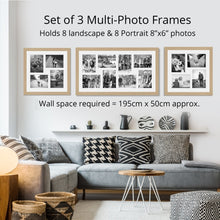 Load image into Gallery viewer, Photo Collage Frames - Set of 3 Multi Photo Frames in Oak Veneer - Multi Photo Frames