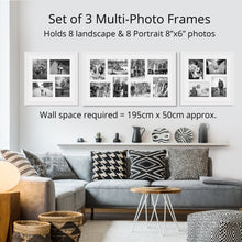 Load image into Gallery viewer, Photo Collage Frames - Set of 3 Multi Photo Frames in White Wood - Multi Photo Frames