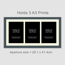 Load image into Gallery viewer, Picture Frame for 3 A3 prints or photos in a Grey Wooden Frame - Multi Photo Frames