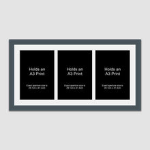 Load image into Gallery viewer, Picture Frame for 3 A3 prints or photos in a Grey Wooden Frame - Multi Photo Frames