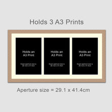 Load image into Gallery viewer, Picture Frame for 3 A3 prints or photos in an Oak Veneer Wood Frame - Multi Photo Frames