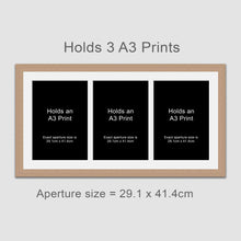 Load image into Gallery viewer, Picture Frame for 3 A3 prints or photos in an Oak Veneer Wood Frame - Multi Photo Frames