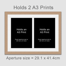 Load image into Gallery viewer, Picture Frame holds 2 A3 prints or photos in an Oak Veneer Wood Frame - Multi Photo Frames