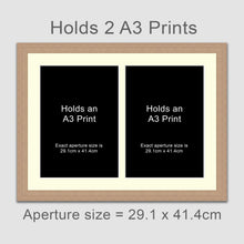 Load image into Gallery viewer, Picture Frame holds 2 A3 prints or photos in an Oak Veneer Wood Frame - Multi Photo Frames