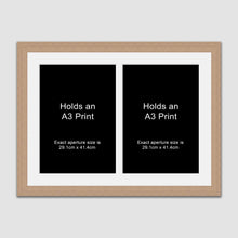 Load image into Gallery viewer, Picture Frame holds 2 A3 prints or photos in an Oak Veneer Wood Frame - Multi Photo Frames