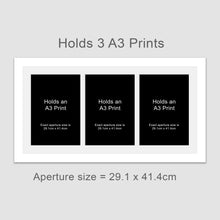 Load image into Gallery viewer, Picture Frame holds 3 A3 prints or photos in a White Wood Frame - Multi Photo Frames
