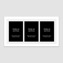 Load image into Gallery viewer, Picture Frame holds 3 A3 prints or photos in a White Wood Frame - Multi Photo Frames