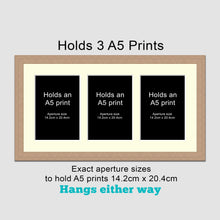 Load image into Gallery viewer, Picture Frame holds 3 A5 prints or photos in an Oak Veneer Wood Frame - Multi Photo Frames