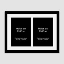 Load image into Gallery viewer, Picture Frame to hold 2 A3 prints or photos in a Black Wood Frame - Multi Photo Frames