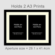 Load image into Gallery viewer, Picture Frame to hold 2 A3 prints or photos in a Black Wood Frame - Multi Photo Frames