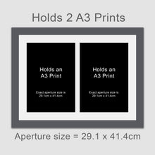 Load image into Gallery viewer, Picture Frame to hold 2 A3 prints or photos in a Grey Wood Frame - Multi Photo Frames